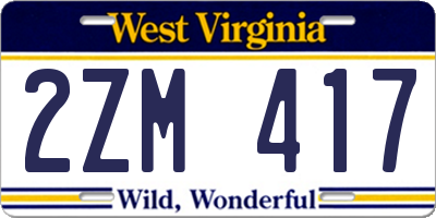 WV license plate 2ZM417