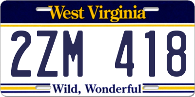 WV license plate 2ZM418