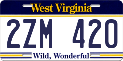WV license plate 2ZM420