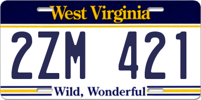 WV license plate 2ZM421