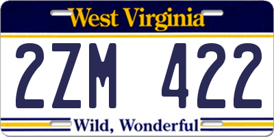 WV license plate 2ZM422