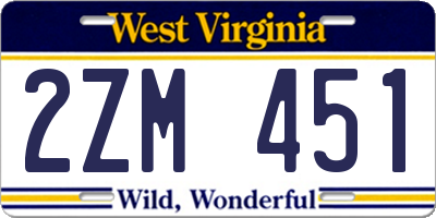 WV license plate 2ZM451