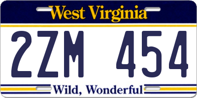 WV license plate 2ZM454
