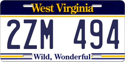 WV license plate 2ZM494