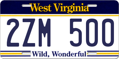 WV license plate 2ZM500