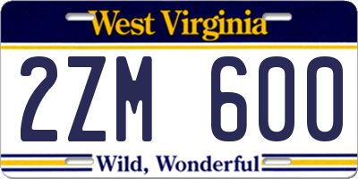 WV license plate 2ZM600