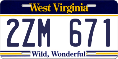 WV license plate 2ZM671