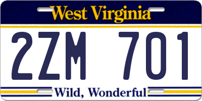 WV license plate 2ZM701