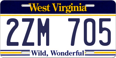 WV license plate 2ZM705