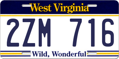 WV license plate 2ZM716