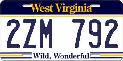 WV license plate 2ZM792