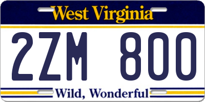 WV license plate 2ZM800