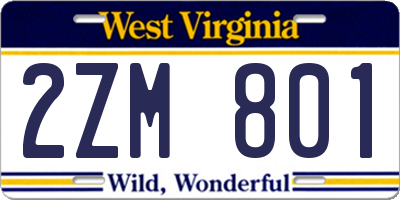 WV license plate 2ZM801