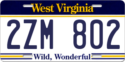 WV license plate 2ZM802