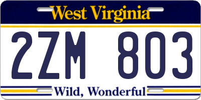 WV license plate 2ZM803