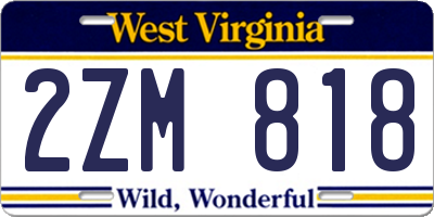 WV license plate 2ZM818