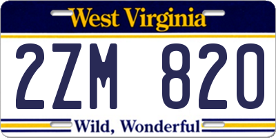 WV license plate 2ZM820