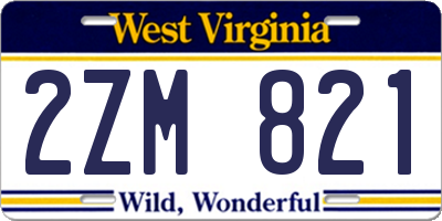 WV license plate 2ZM821