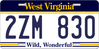 WV license plate 2ZM830