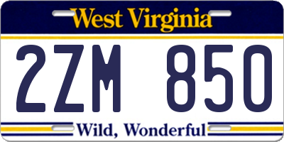 WV license plate 2ZM850