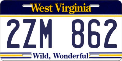 WV license plate 2ZM862