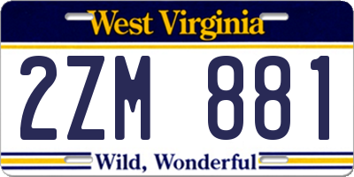 WV license plate 2ZM881