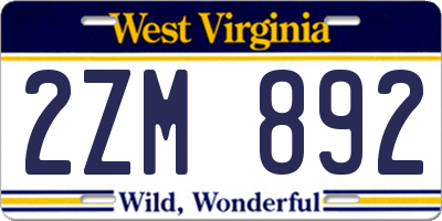 WV license plate 2ZM892
