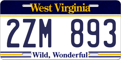 WV license plate 2ZM893