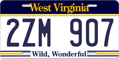 WV license plate 2ZM907