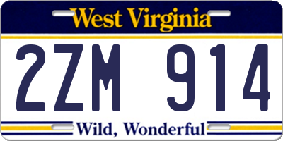 WV license plate 2ZM914
