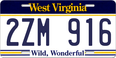 WV license plate 2ZM916