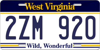 WV license plate 2ZM920