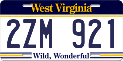 WV license plate 2ZM921