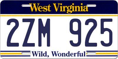 WV license plate 2ZM925