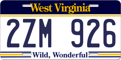 WV license plate 2ZM926