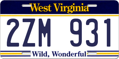 WV license plate 2ZM931