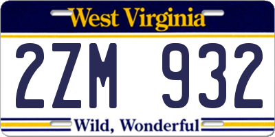 WV license plate 2ZM932