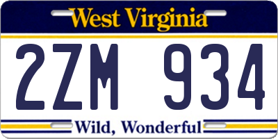 WV license plate 2ZM934
