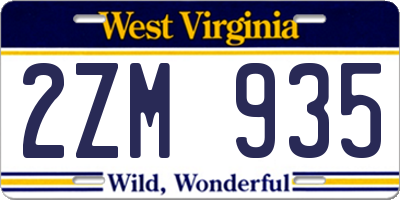 WV license plate 2ZM935