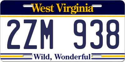 WV license plate 2ZM938