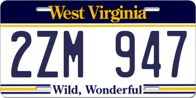 WV license plate 2ZM947