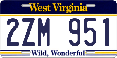 WV license plate 2ZM951