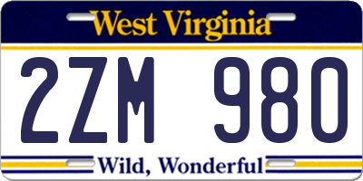 WV license plate 2ZM980