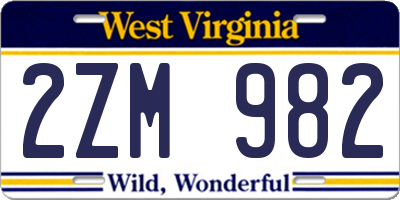 WV license plate 2ZM982