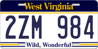 WV license plate 2ZM984