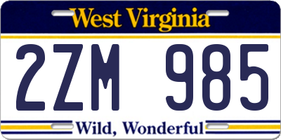 WV license plate 2ZM985