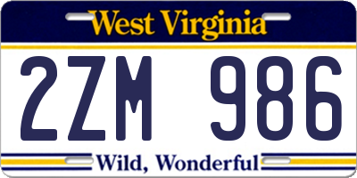 WV license plate 2ZM986