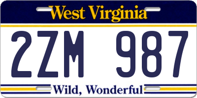 WV license plate 2ZM987