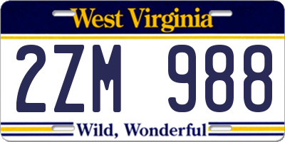 WV license plate 2ZM988