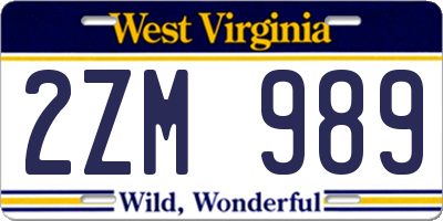 WV license plate 2ZM989